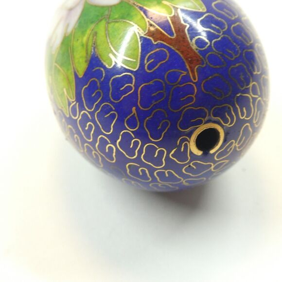 Cloisonne Enamel Egg Vintage Pink Chrysanthemum Flowers on Blue AS IS - Picture 6 of 7